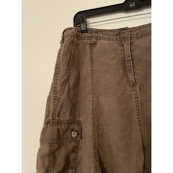 J Jill 100% Linen Skirt 10 Brown A-Line Twirl Capsule Minimalist Past Knee - Picture 3 of 5
